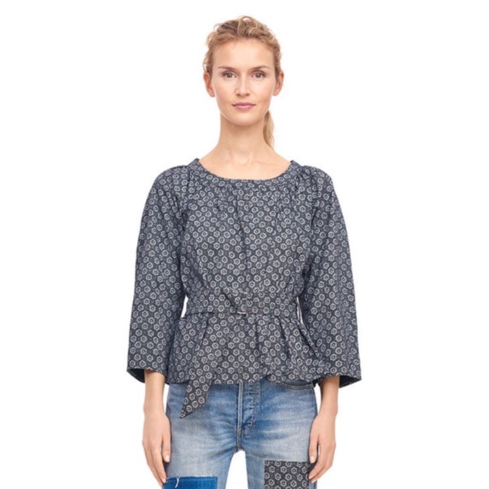 La Vie Rebecca Taylor Violette Floral Poplin Belted Top - Picture 2 of 7